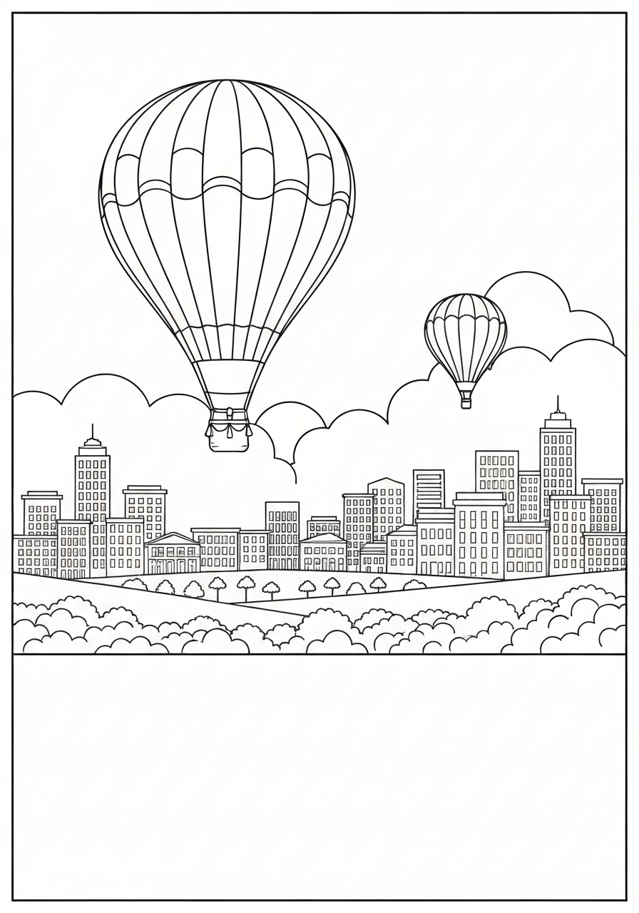 Hot Air Balloon Over A City