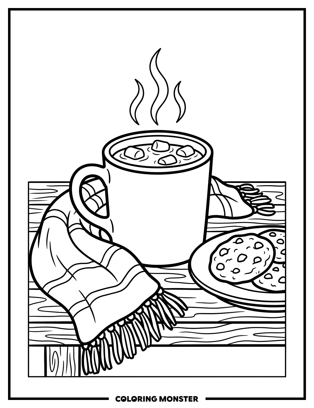 Hot Chocolate and Cookies Coloring Page