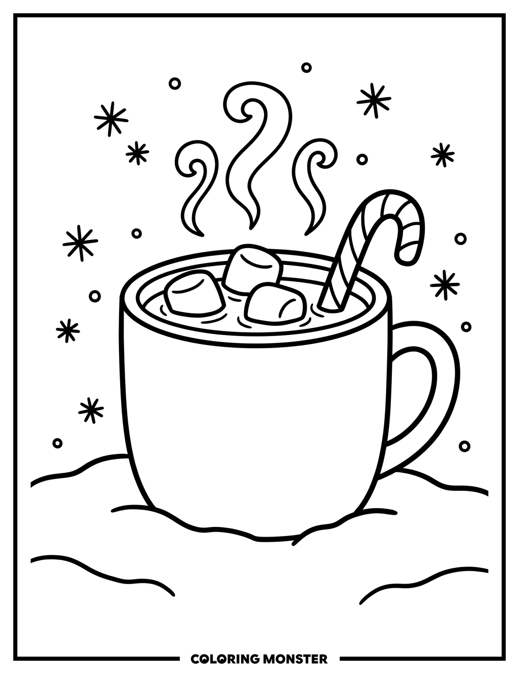 Hot Chocolate Mug in Snow Coloring Page