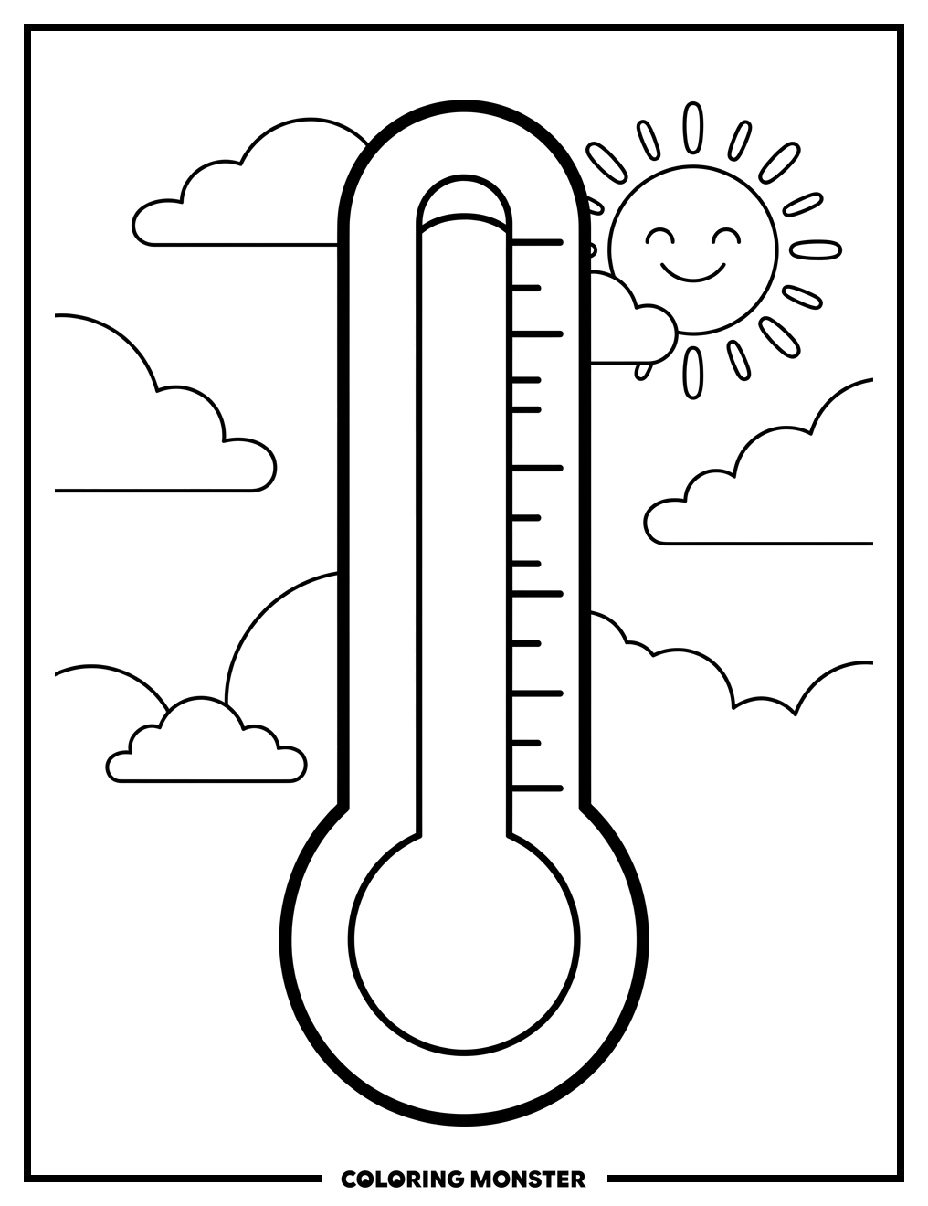Hot Day Thermometer Coloring Page