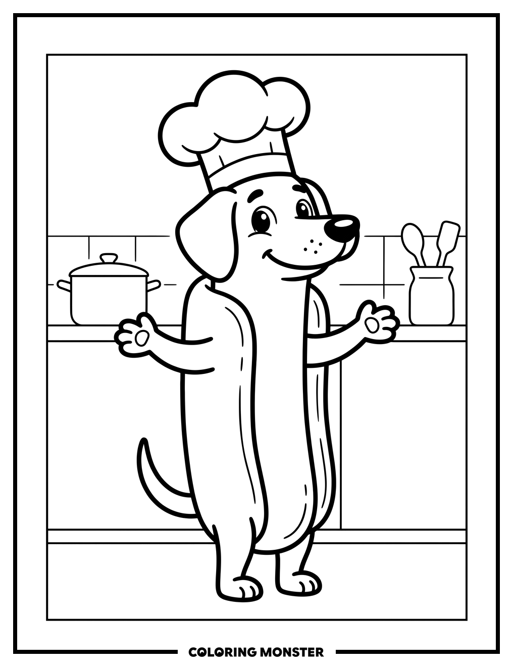 Hot Dog Dog Chef Coloring Page