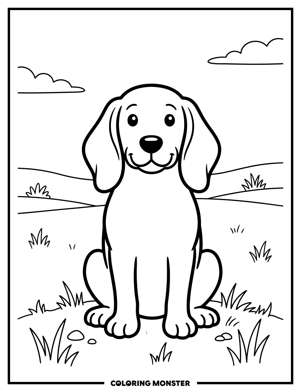 Hound Dog on Grass Coloring Page