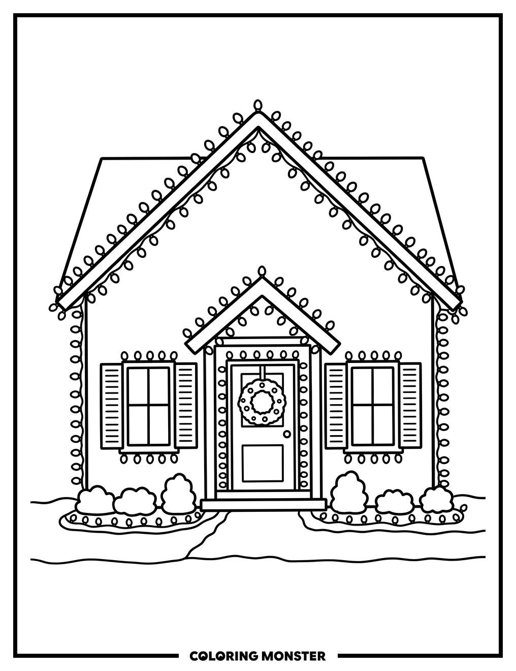 House Decorated With Holiday Lights Coloring Page