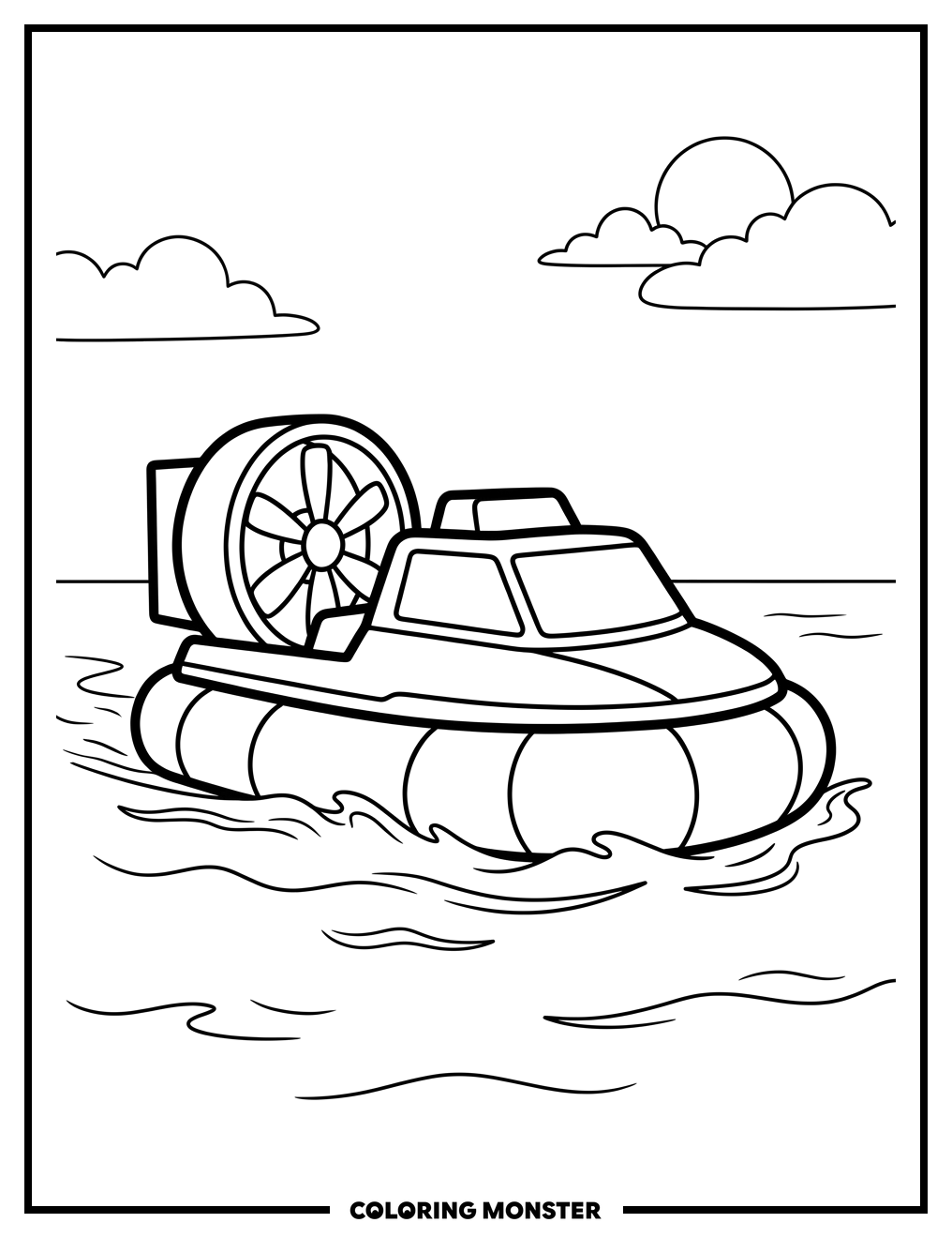 Hovercraft on Calm Water Coloring Page
