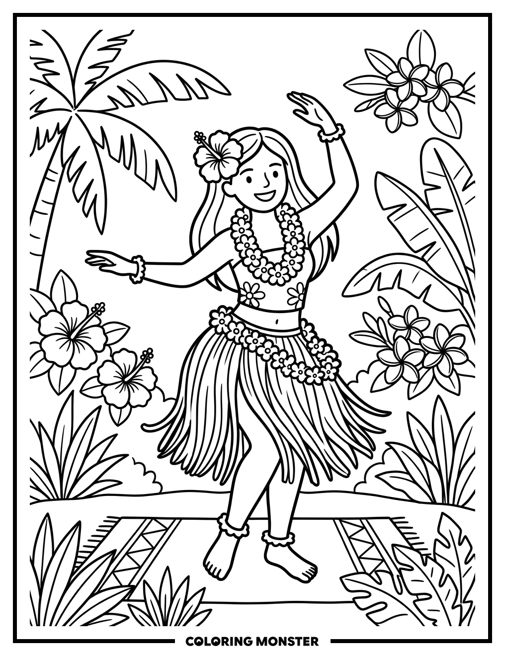 Hula Dancer with Flower Lei Coloring Page
