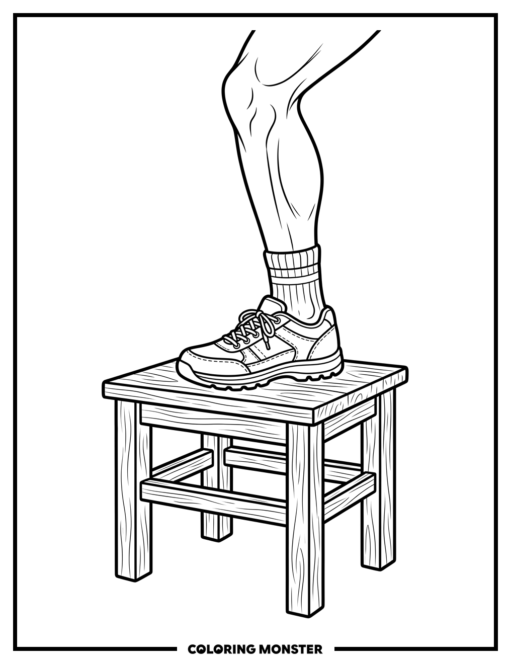Human Leg and Wooden Stool Coloring Page