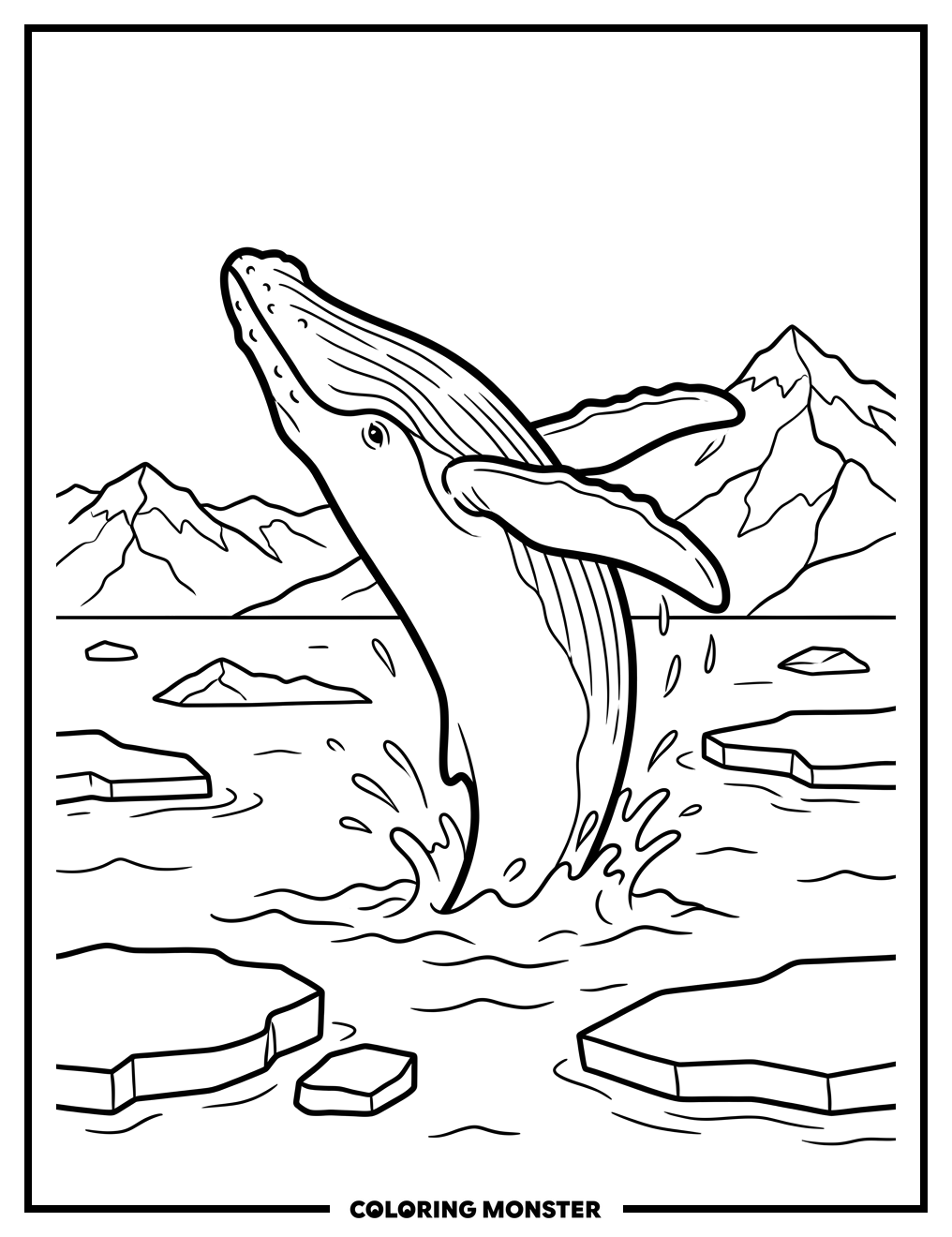Humpback Whale Breaching in Alaska Coloring Page