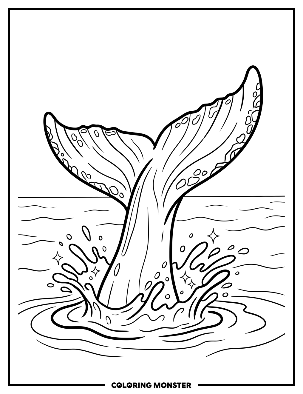 Humpback Whale Tail Splash Coloring Page