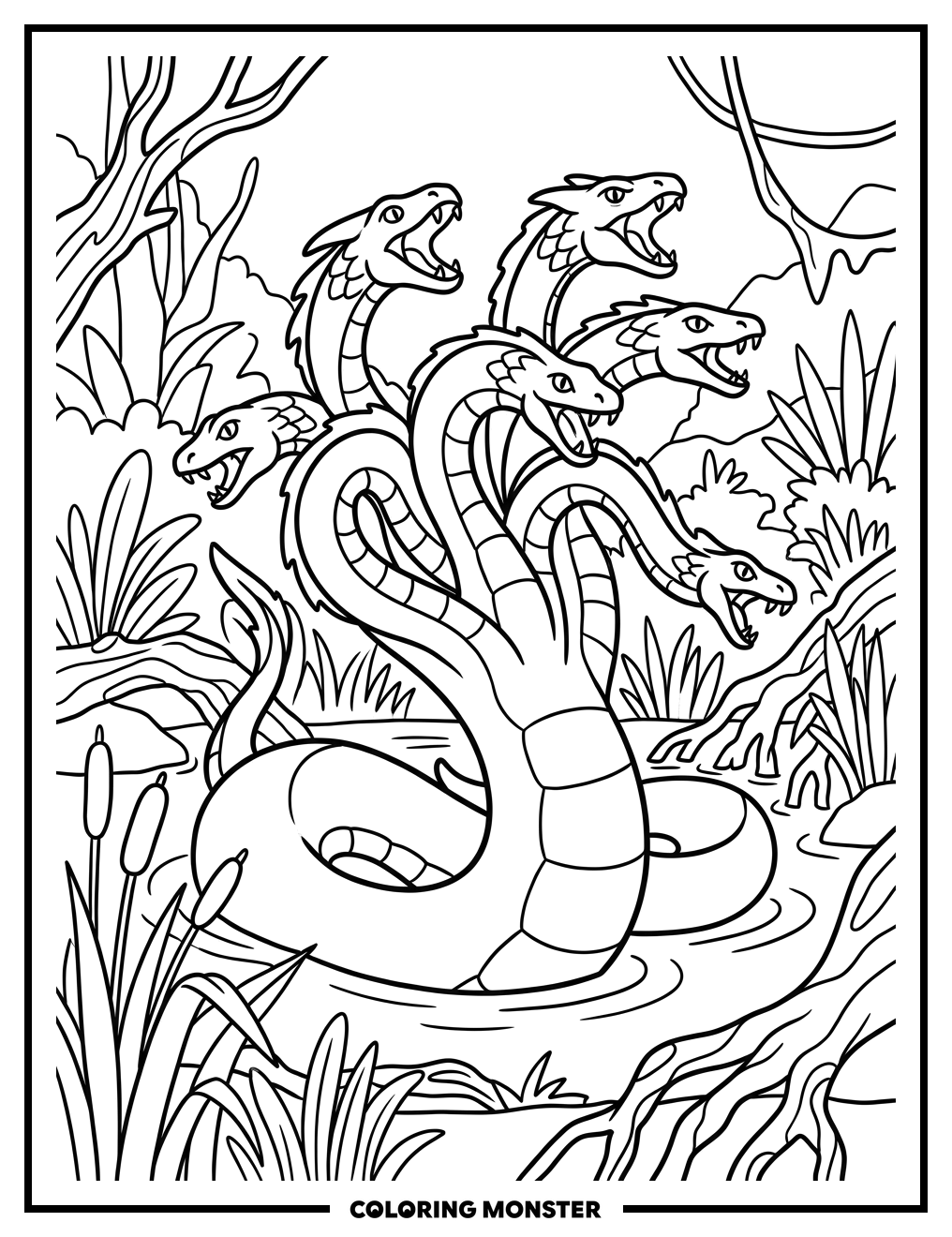 Hydra Rearing Up In Swamp Coloring Page