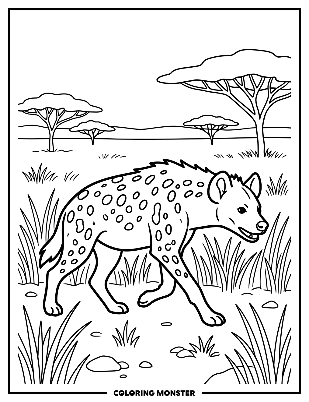 Hyena Running Through Savanna Coloring Page