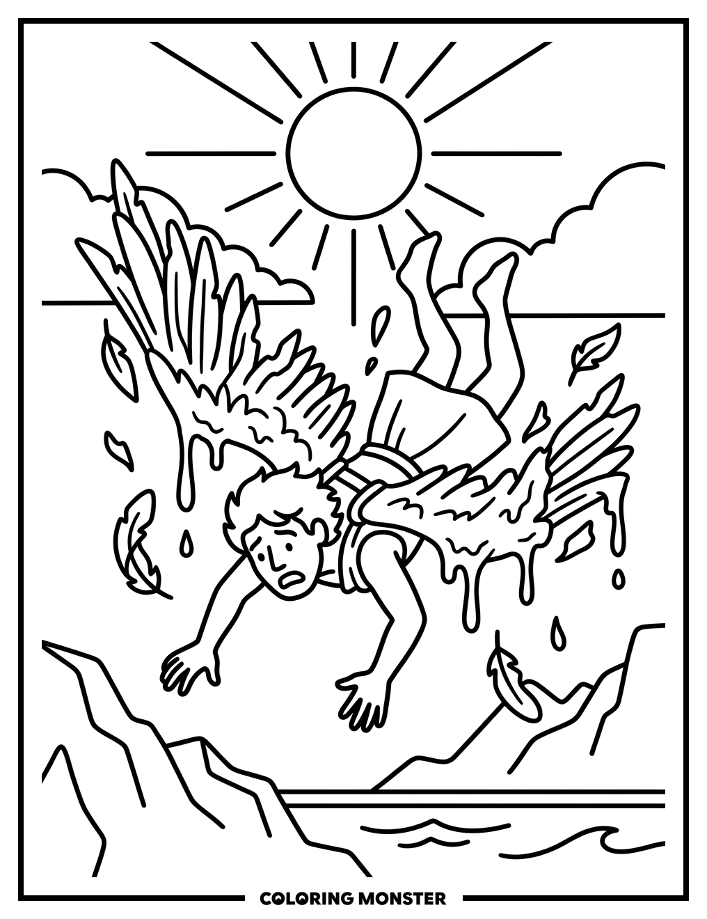 Icarus Falling From The Sun Coloring Page