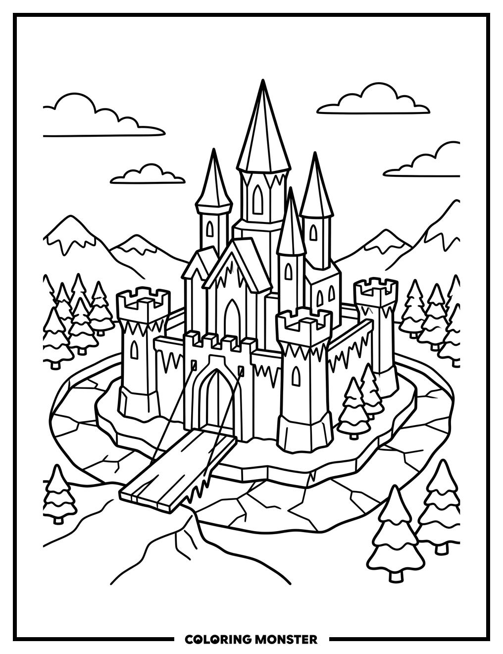 Ice Castle with Frozen Moat Coloring Page
