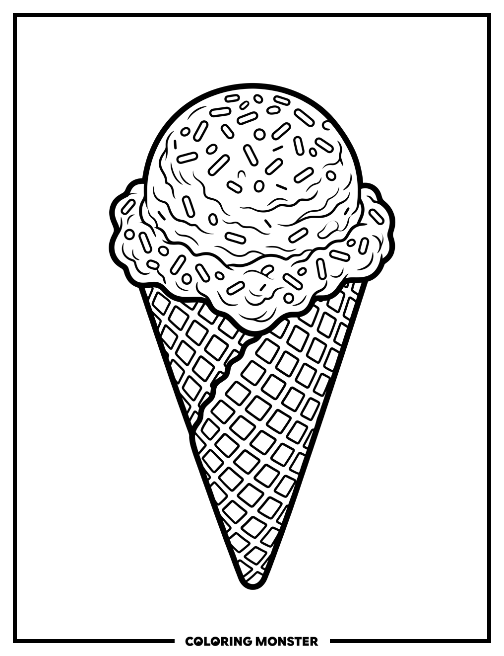 Ice Cream Cone With Sprinkles Coloring Page