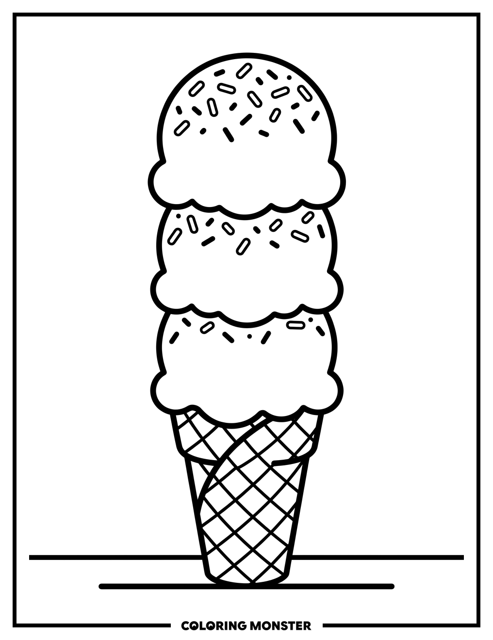 Ice Cream Cone with Sprinkles Coloring Page