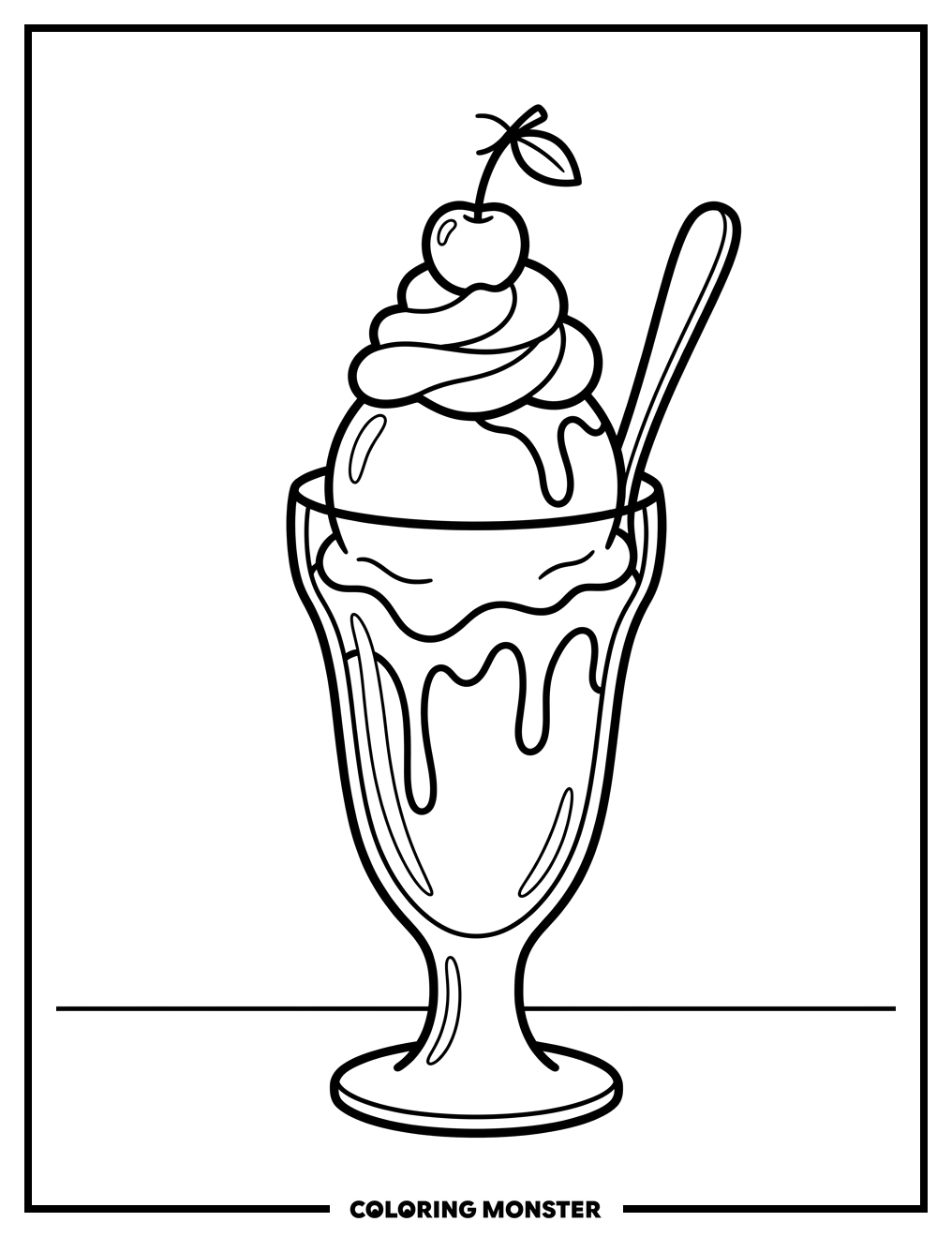 Ice Cream Sundae With Cherry Coloring Page