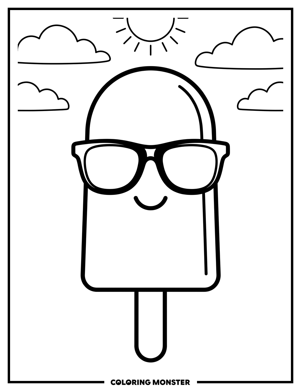 Ice Pop With Sunglasses Coloring Page