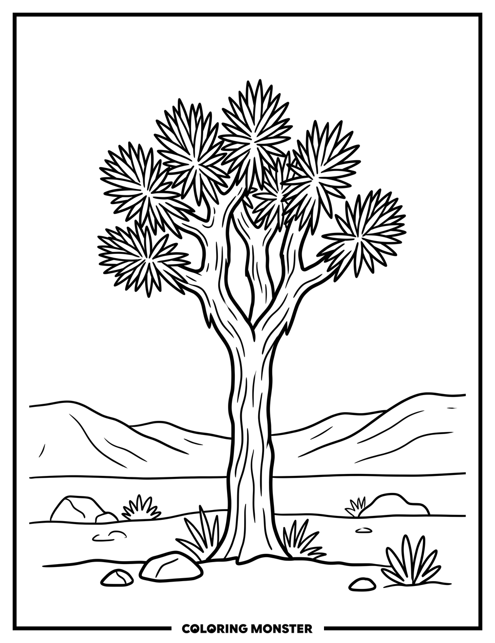 Iconic Joshua Tree in Desert Coloring Page