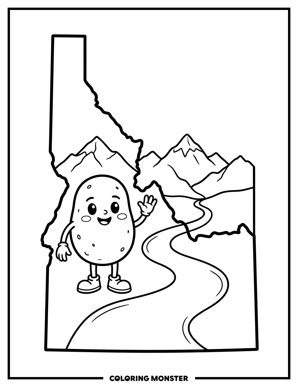Idaho Potato With Mountains and River Coloring Page