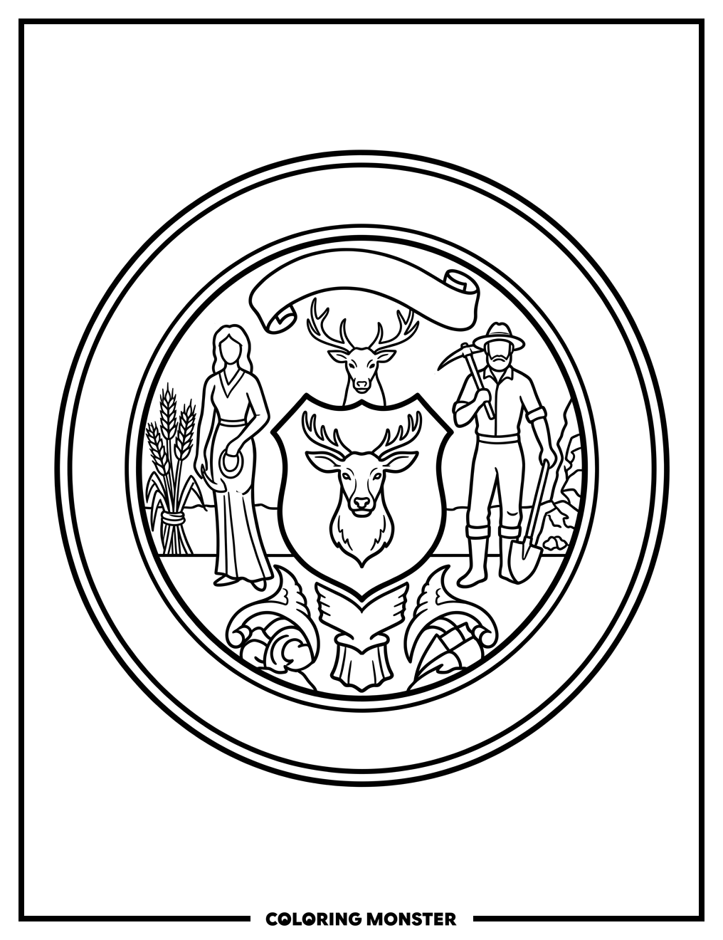 Idaho State Seal Emblem Coloring Page