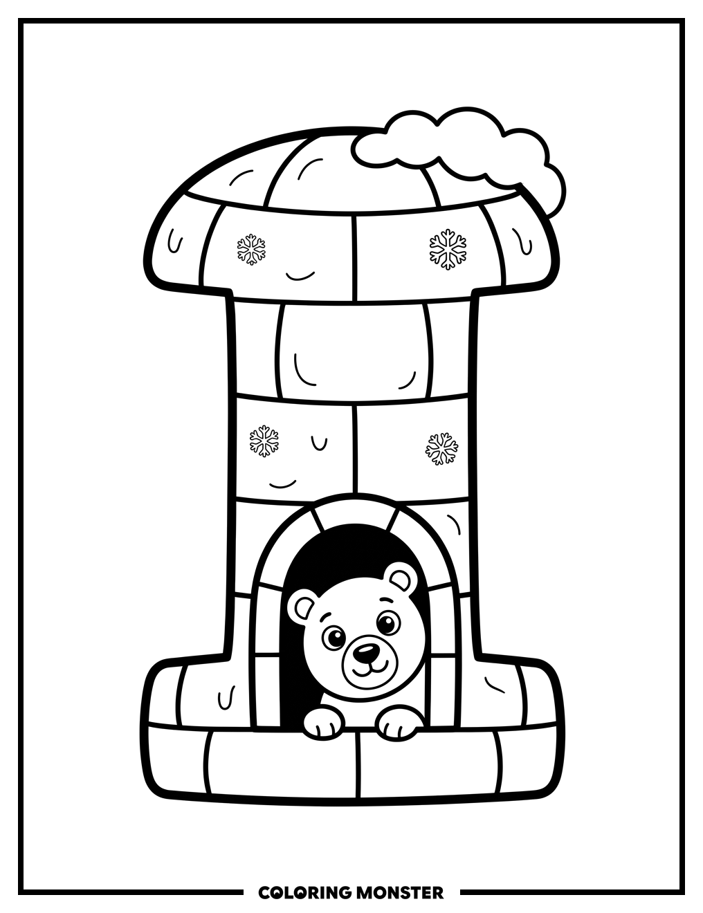 Igloo Letter I With Polar Bear Coloring Page