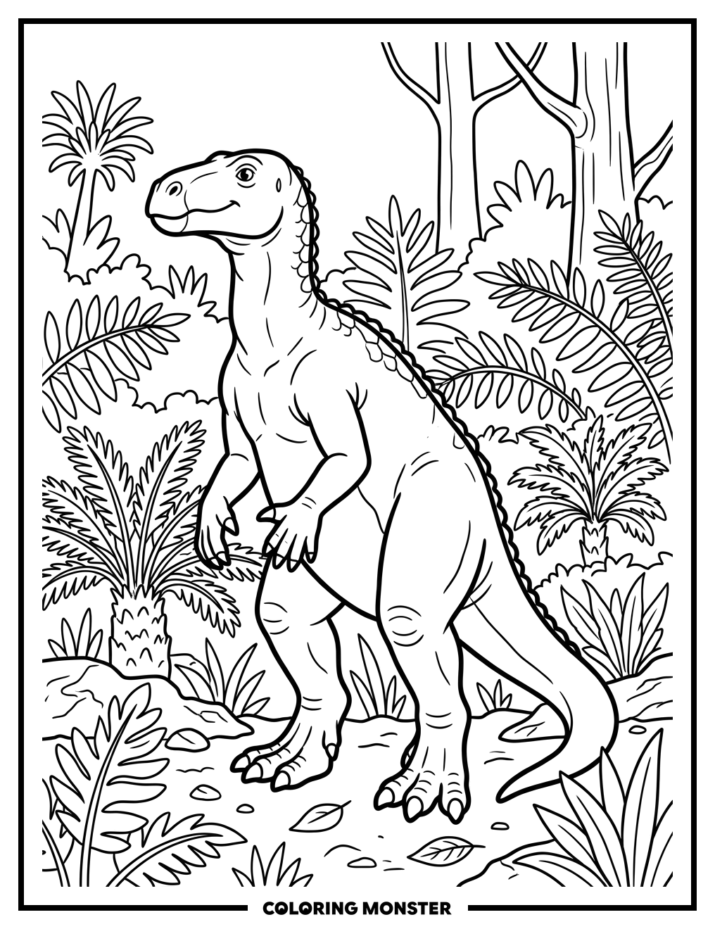 Iguanodon in Prehistoric Forest Coloring Page
