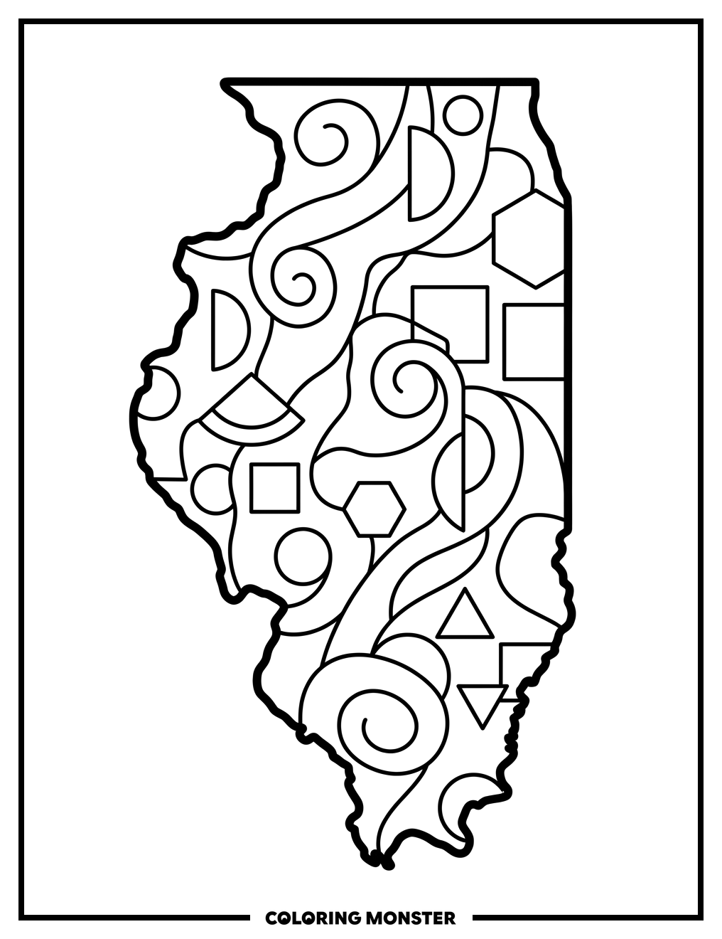 Illinois Abstract Swirls and Shapes Coloring Page