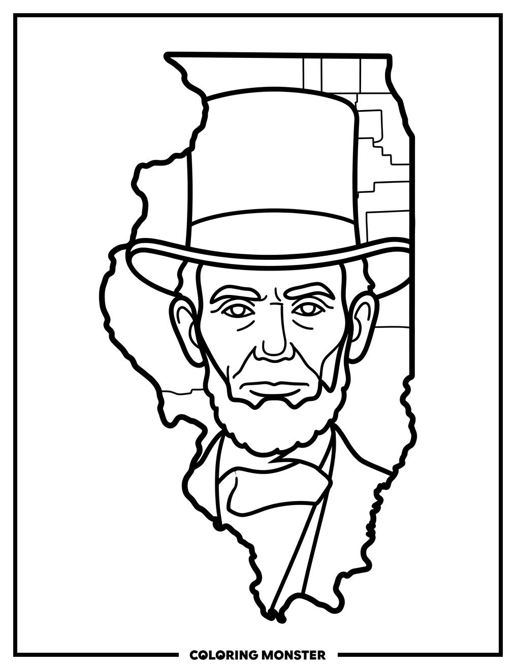 Illinois State Outline With Abraham Lincoln Coloring Page