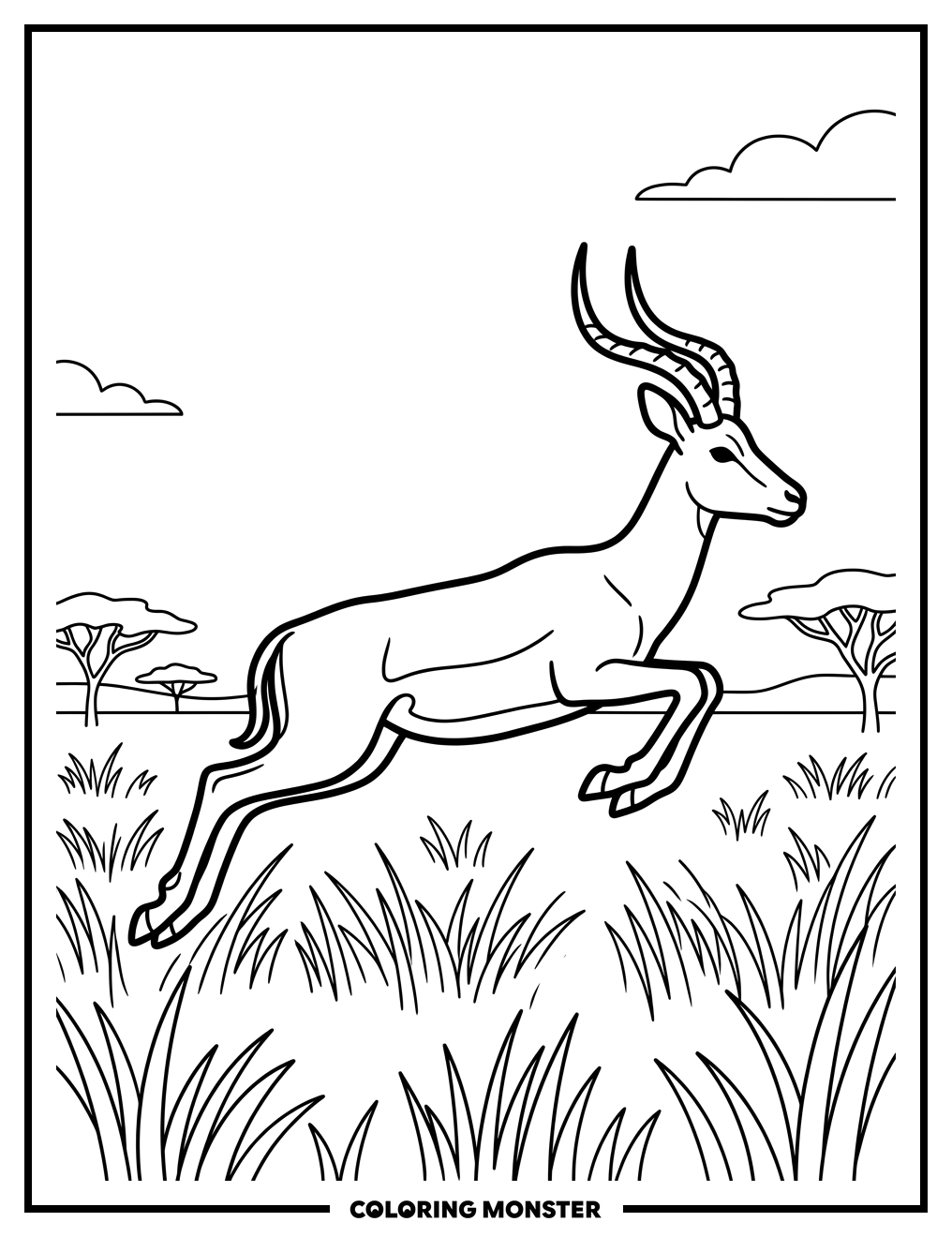 Impala Leaping Over Savanna Grass Coloring Page
