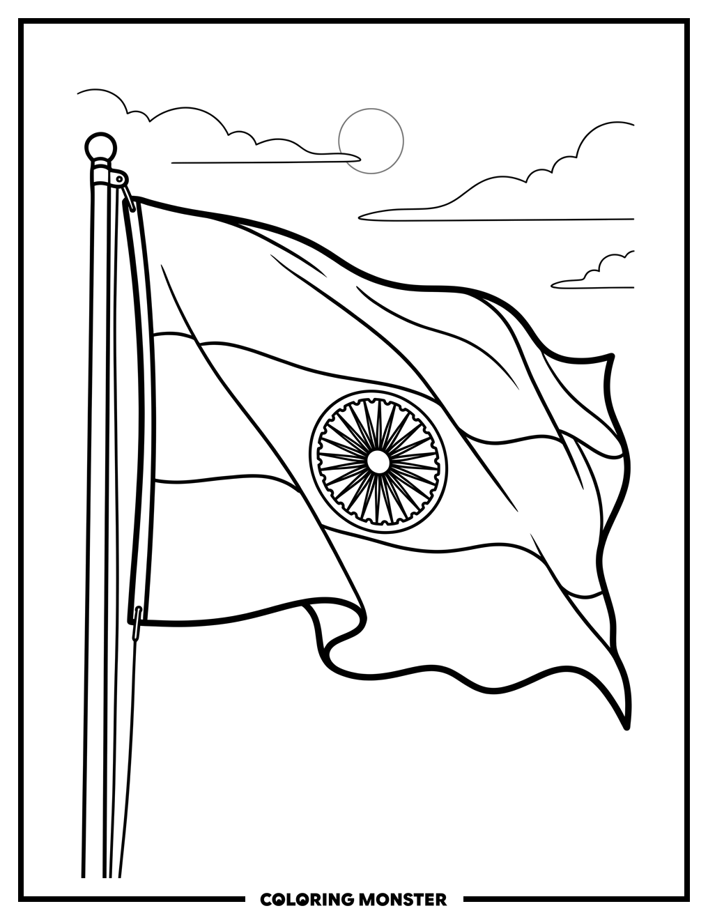 India's Flag Waving Proudly Coloring Page