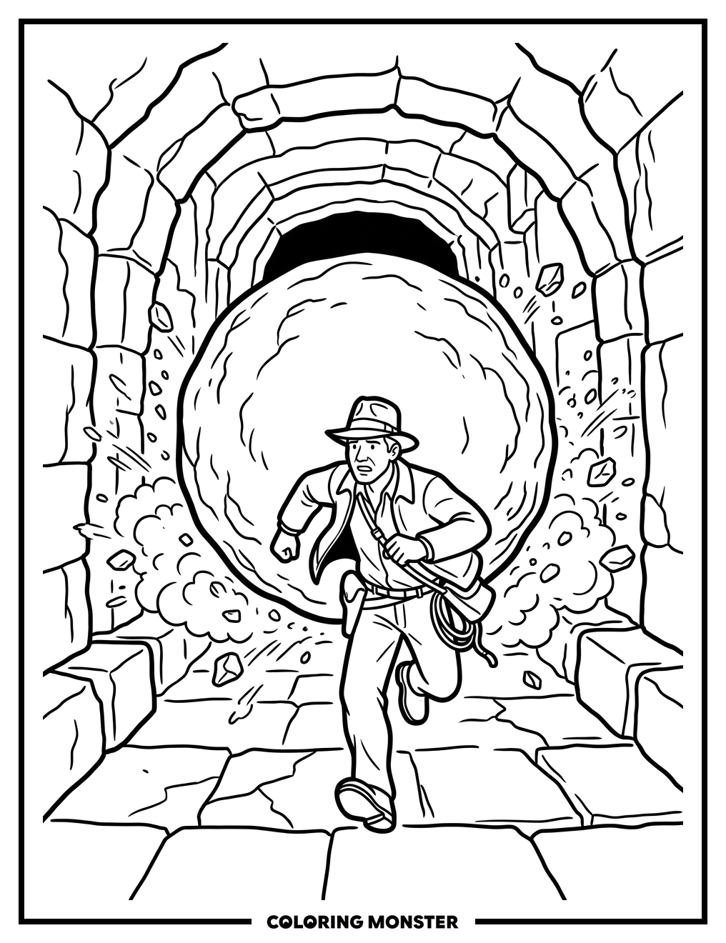 Indiana Jones Escapes Boulder Coloring Page