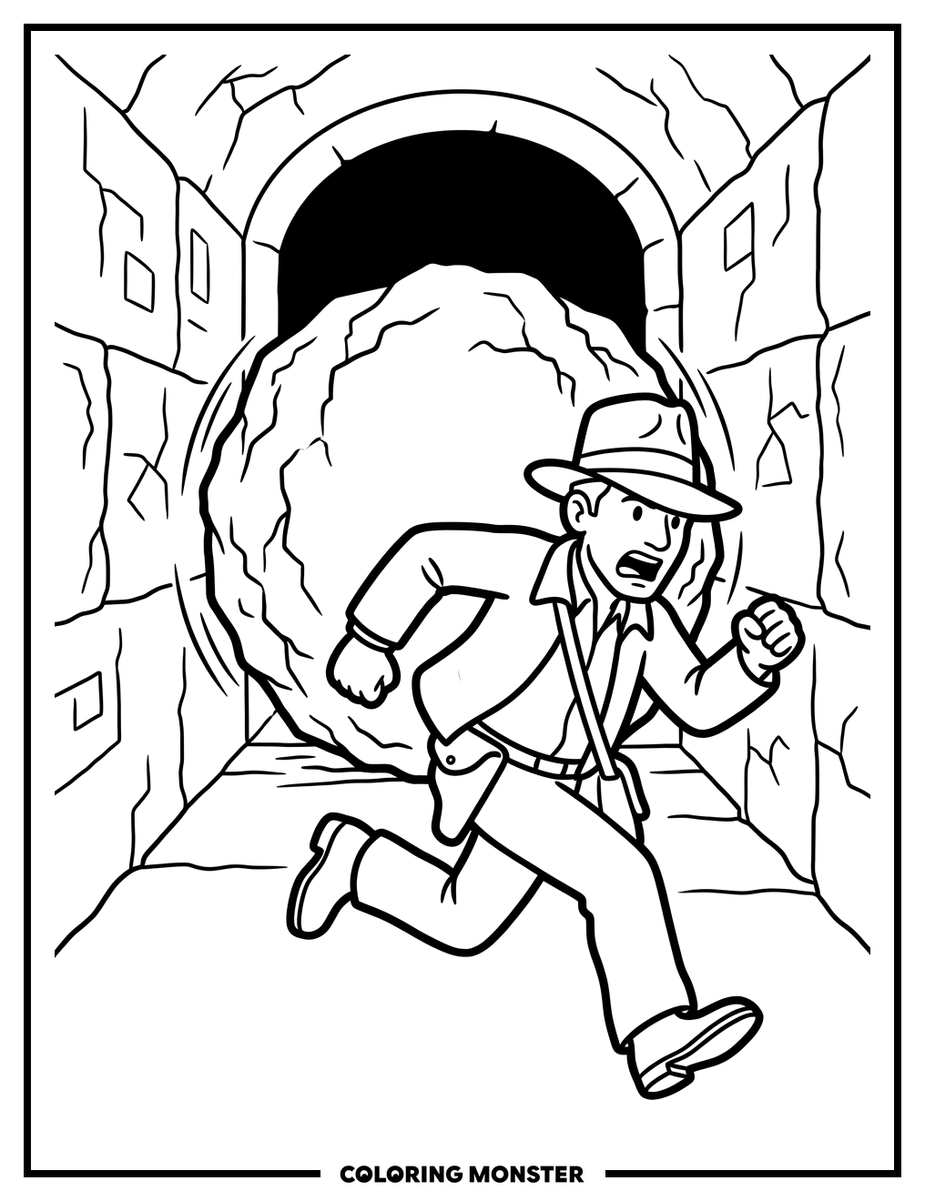 Indiana Jones Escapes Boulder Coloring Page