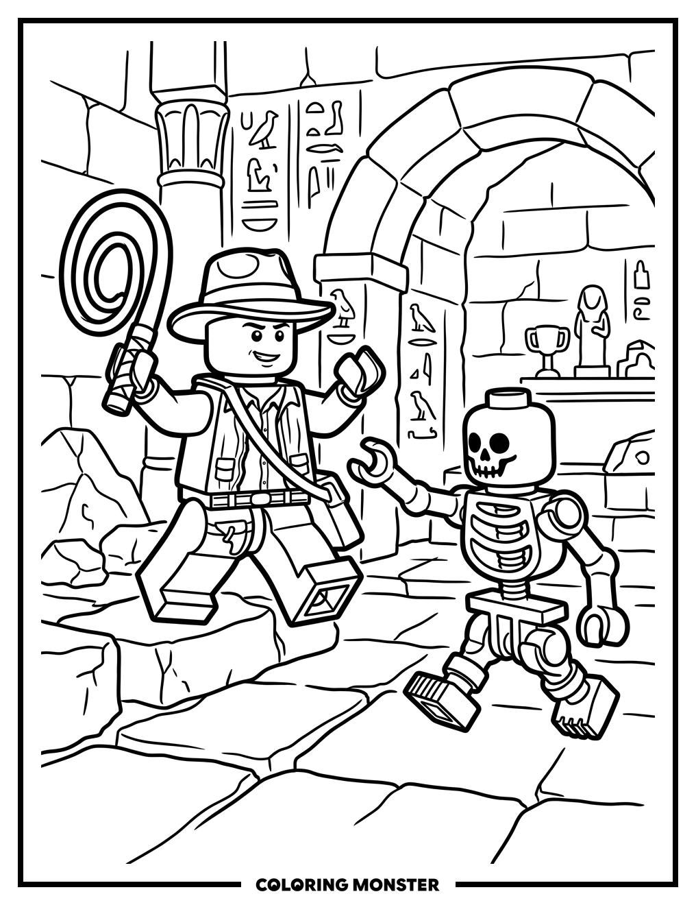 Indiana Jones Fights Skeleton Coloring Page