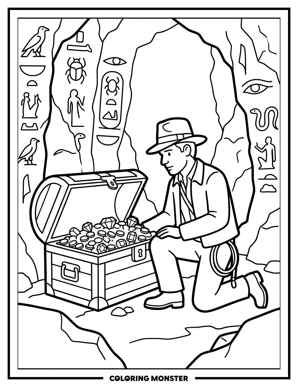 Indiana Jones Finds Ancient Treasure Coloring Page