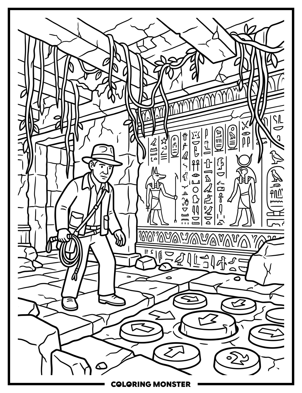 Indiana Jones In Ancient Temple Coloring Page