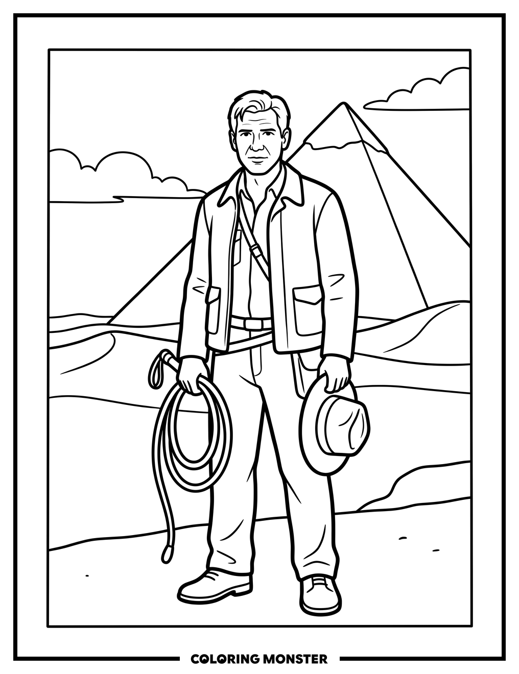 Indiana Jones in the Desert Coloring Page