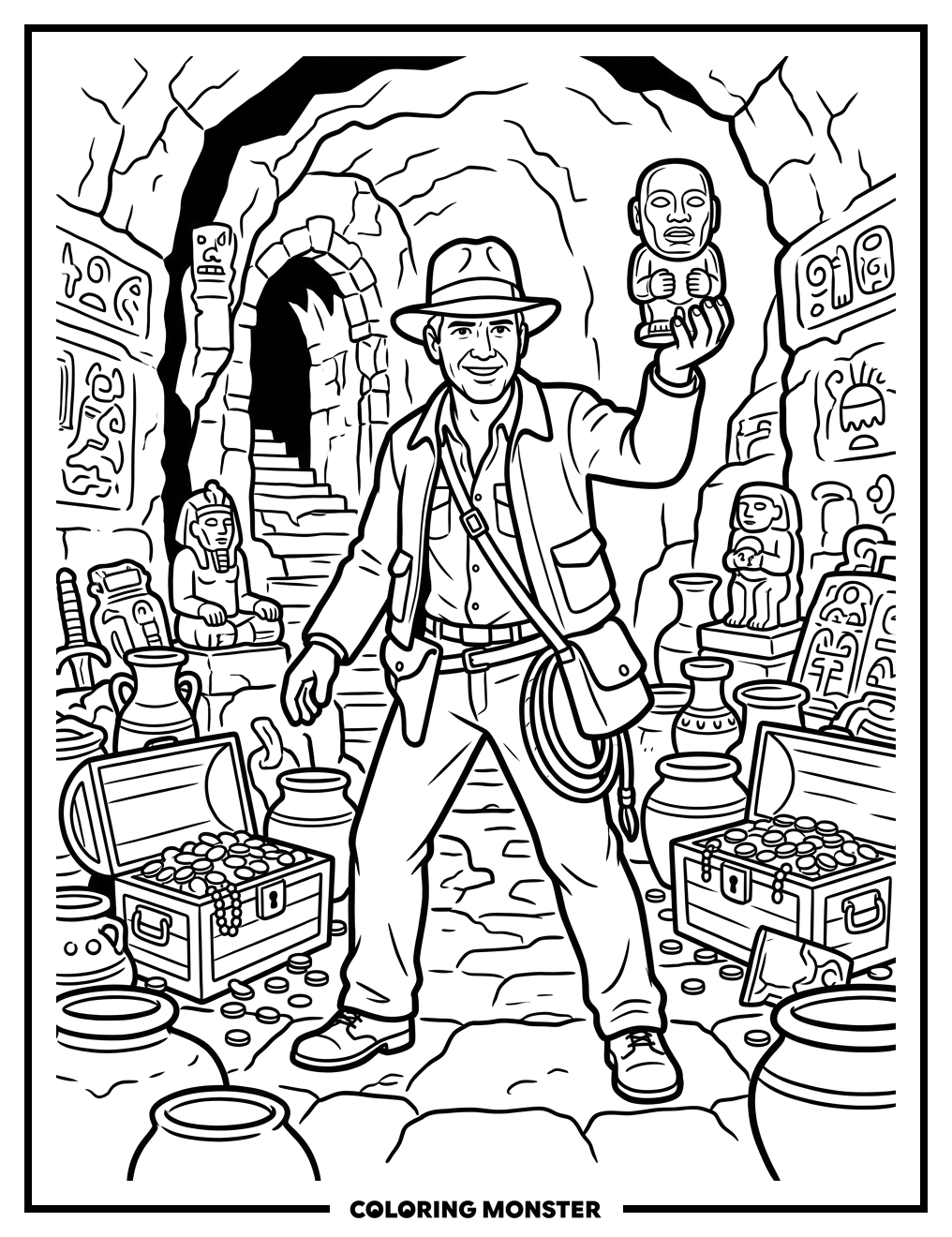 Indiana Jones With Golden Idol Coloring Page