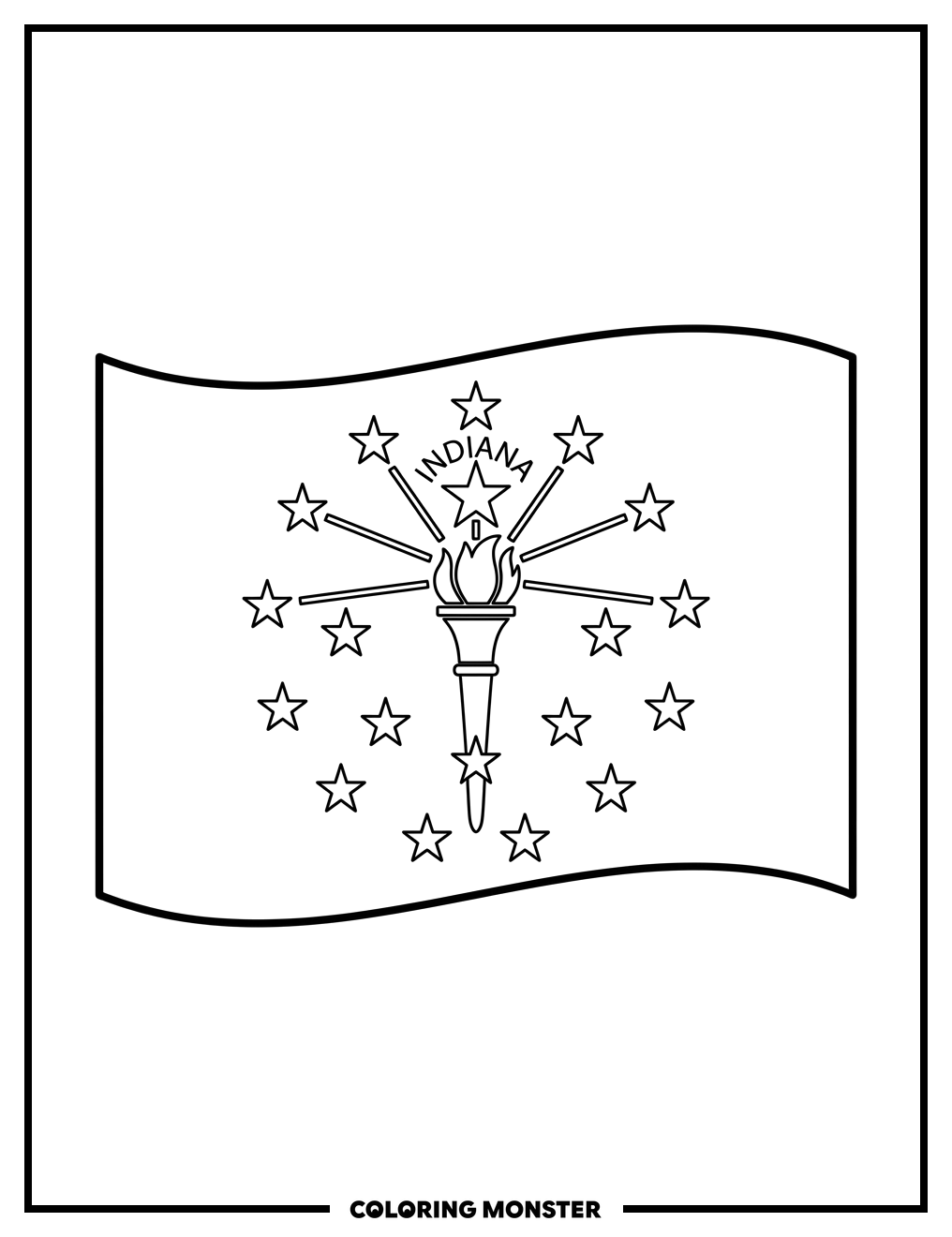 Indiana State Flag Waving Coloring Page