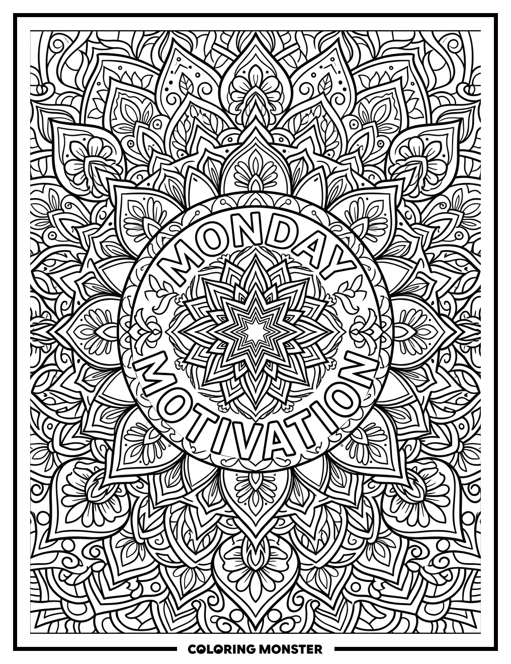 Inspirational Mandala with Words Coloring Page