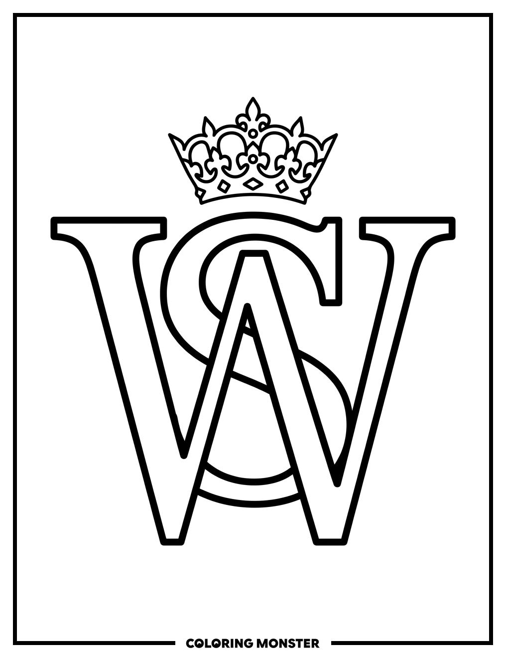 Intertwined Monogram 'W' and 'S' with Crown Coloring Page
