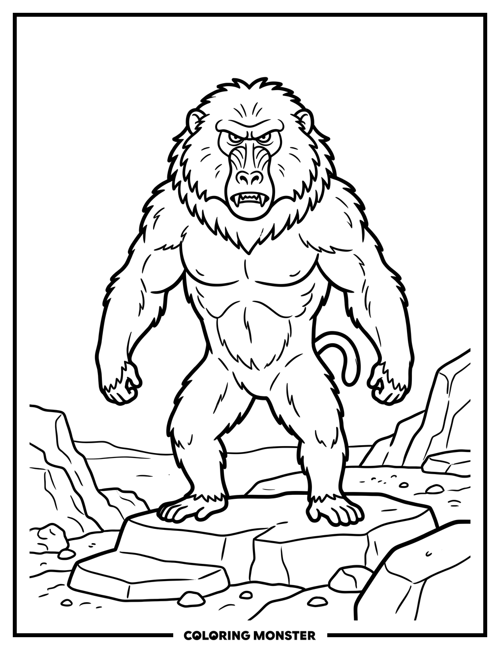 Intimidating Baboon on Rocky Outcrop Coloring Page