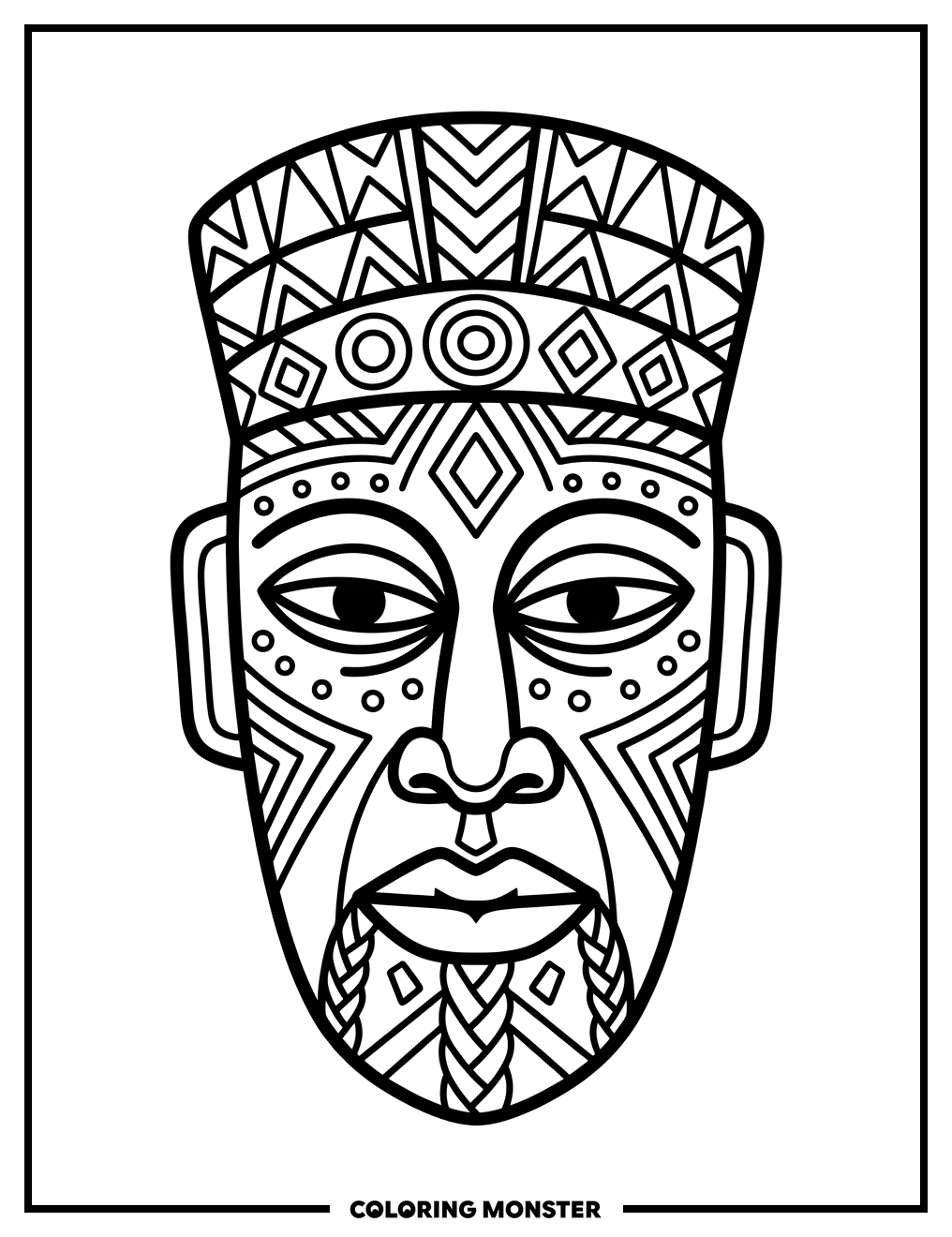Intricate African Tribal Mask Coloring Page