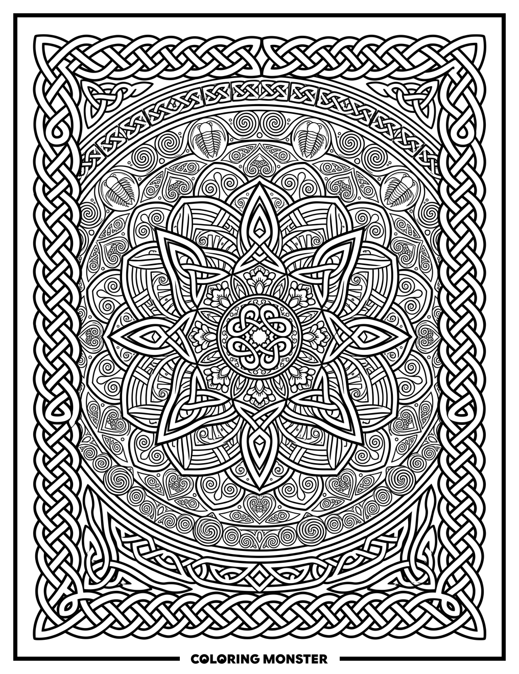 Intricate Celtic Knot Mandala Border Coloring Page