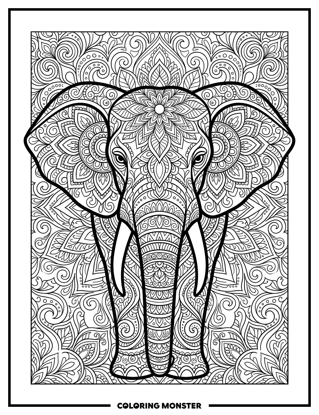 Intricate Elephant Mandala Coloring Page