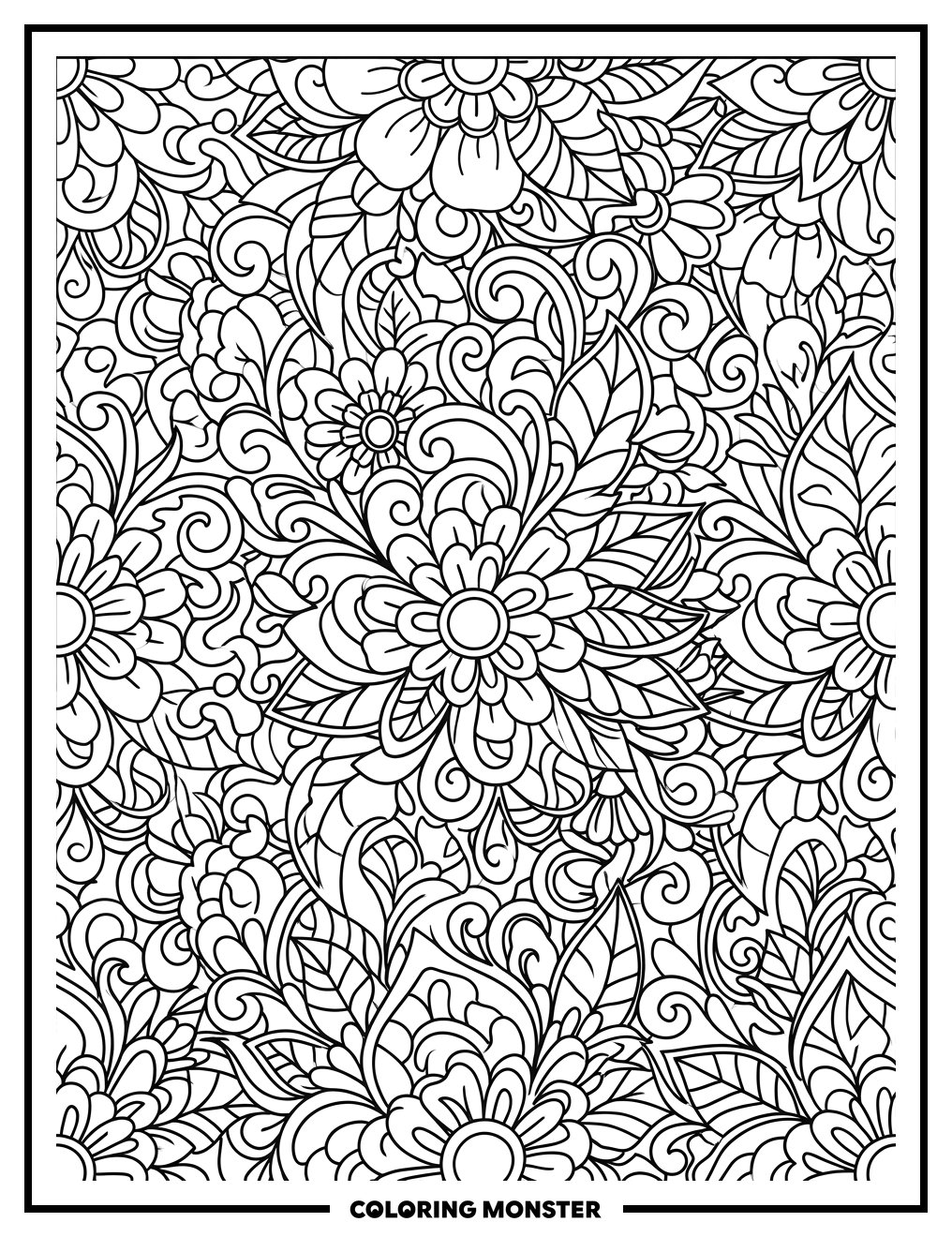 Intricate Floral and Abstract Pattern Coloring Page