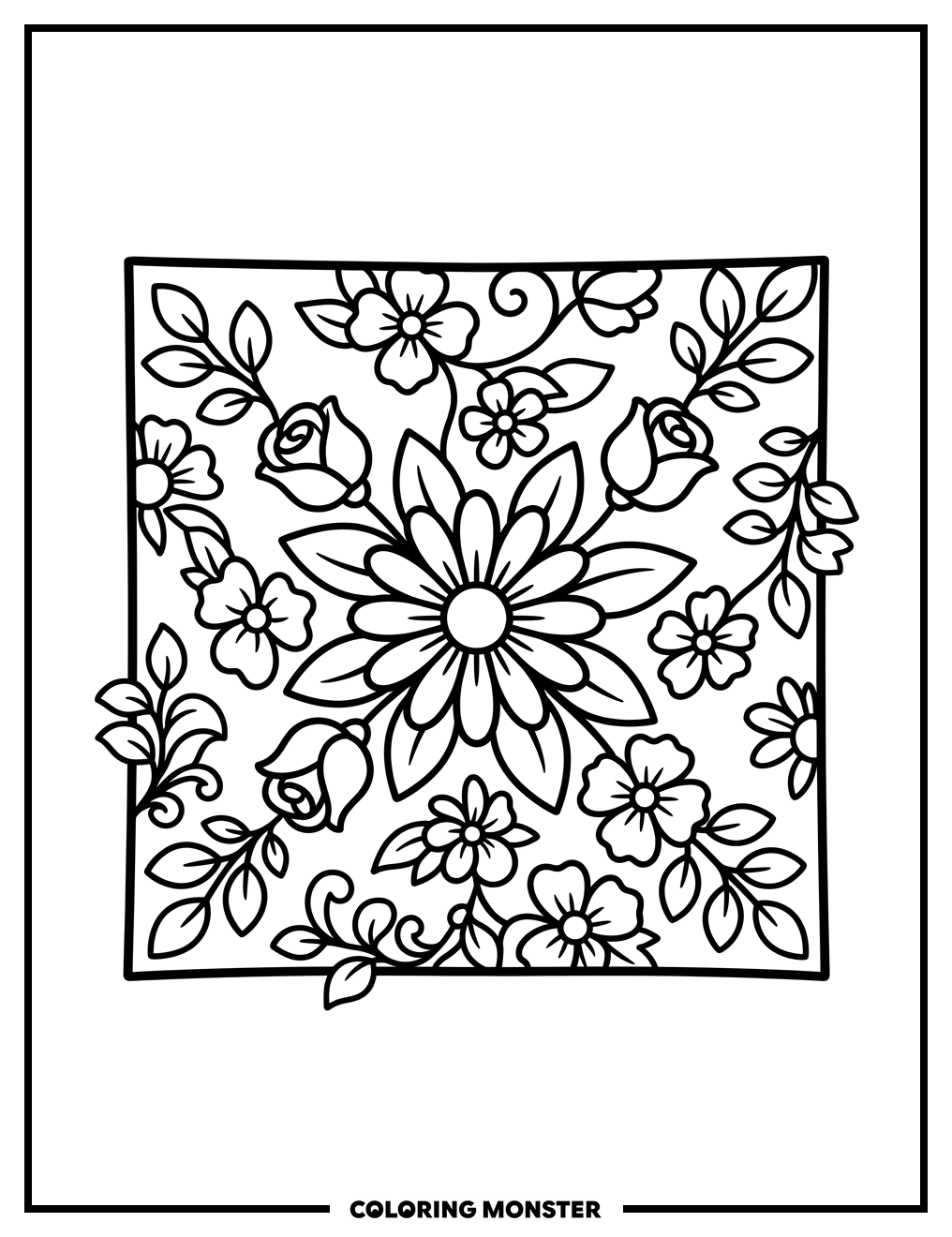 Intricate Floral Fabric Swatch Coloring Page