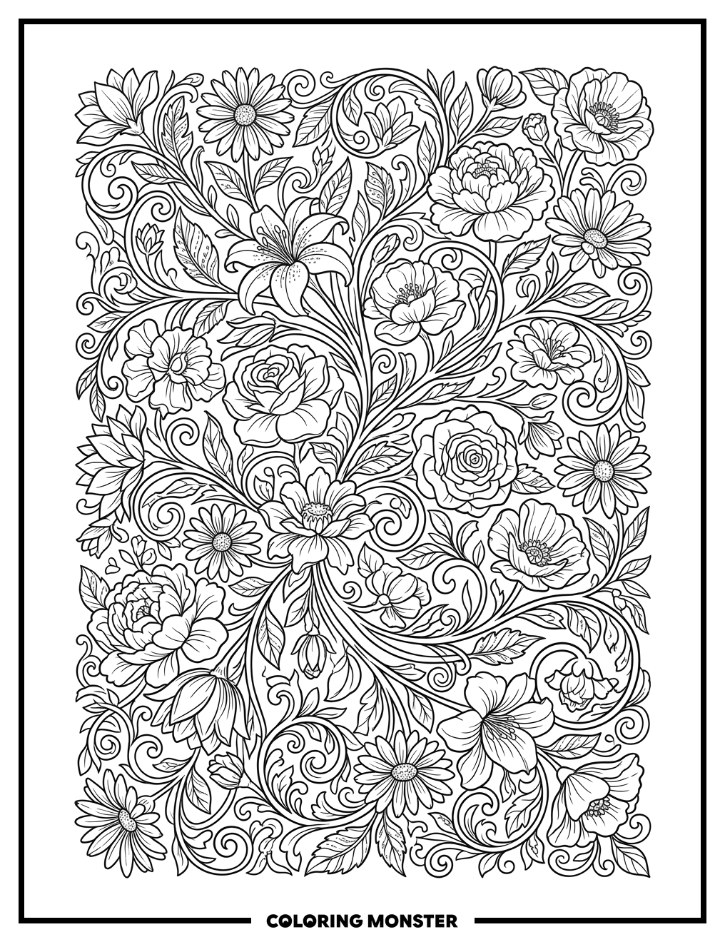 Intricate Floral Garden Design Coloring Page