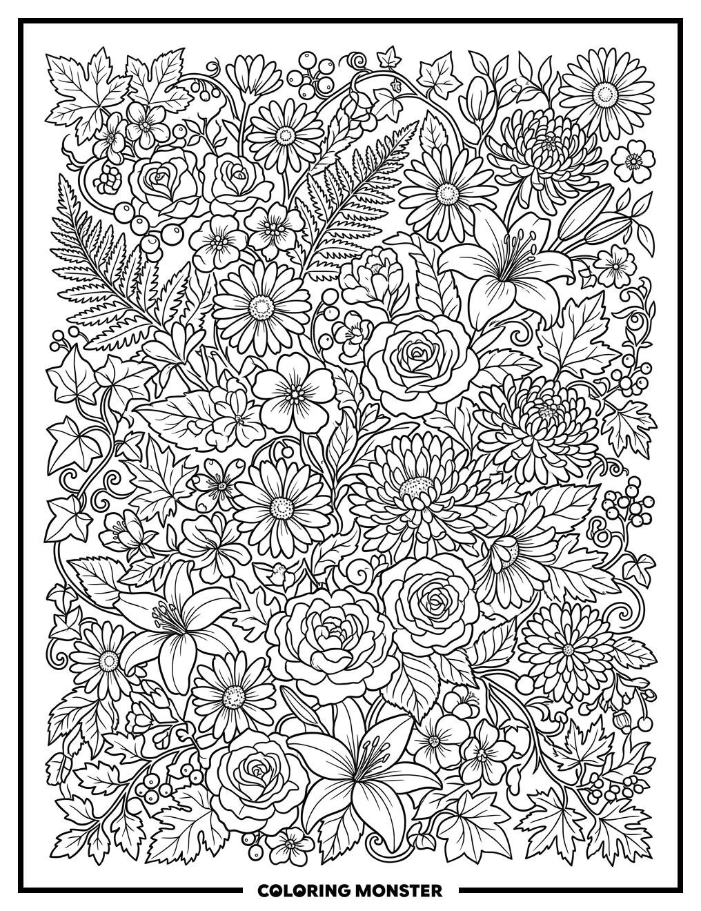 Intricate Floral Vine Pattern Coloring Page