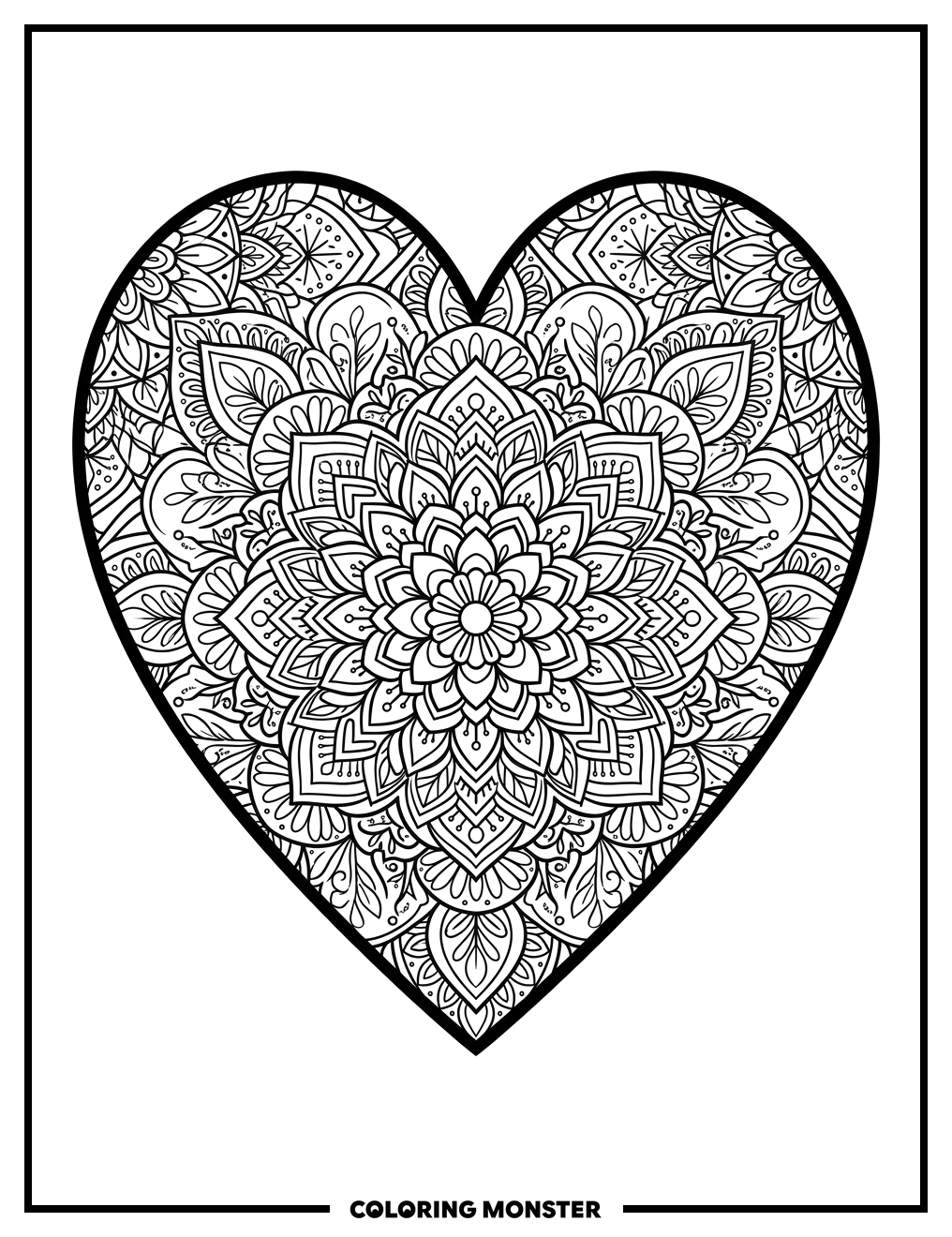Intricate Geometric Heart Mandala Coloring Page