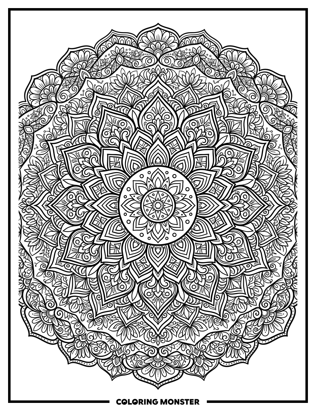 Intricate Geometric Mandala Flower Coloring Page