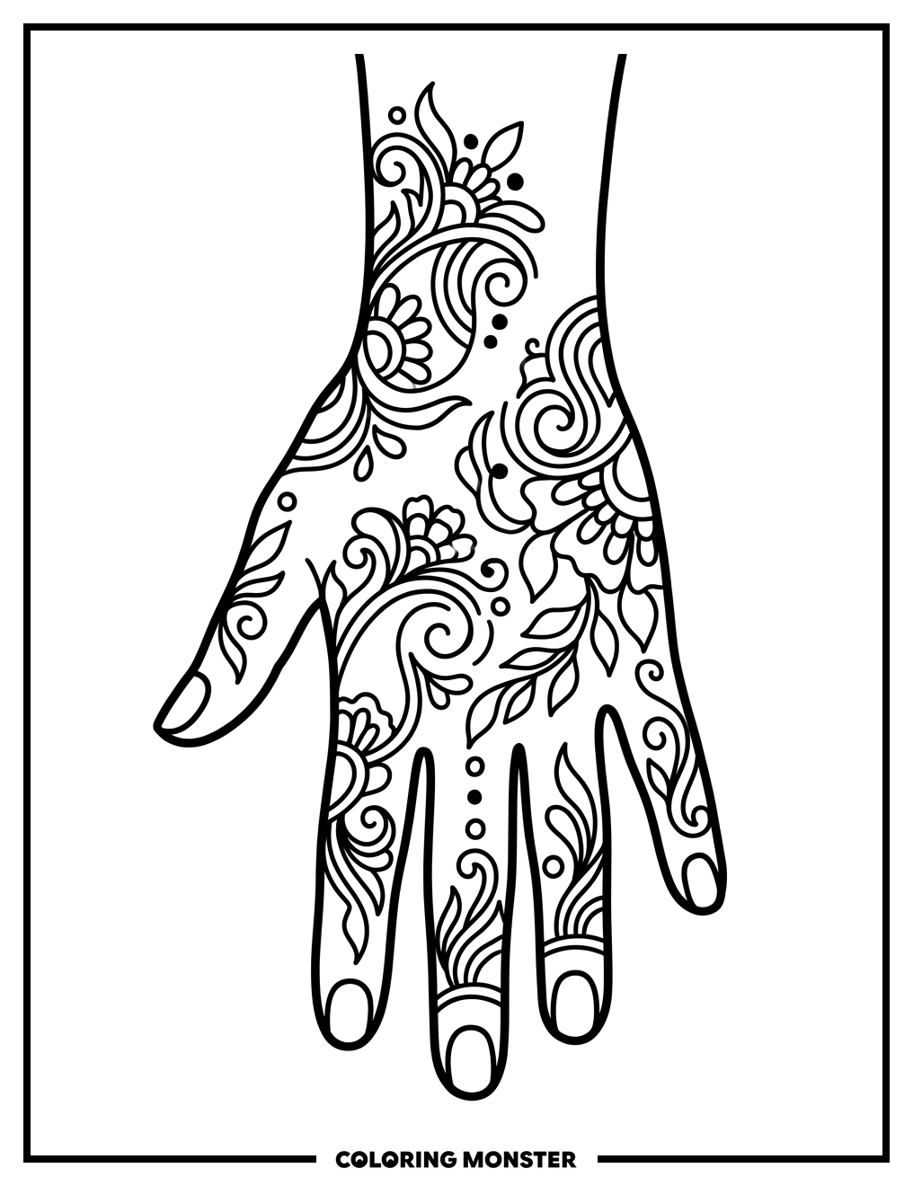 Intricate Henna Hand Design Coloring Page